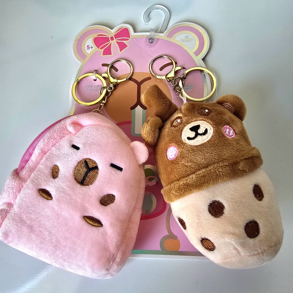 Set Of Two Cute Bear Plush Mini Bag Keychain Purse Charm Women Kids Accessories